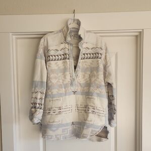 We The Free Cream and Blue Patterned Sweater